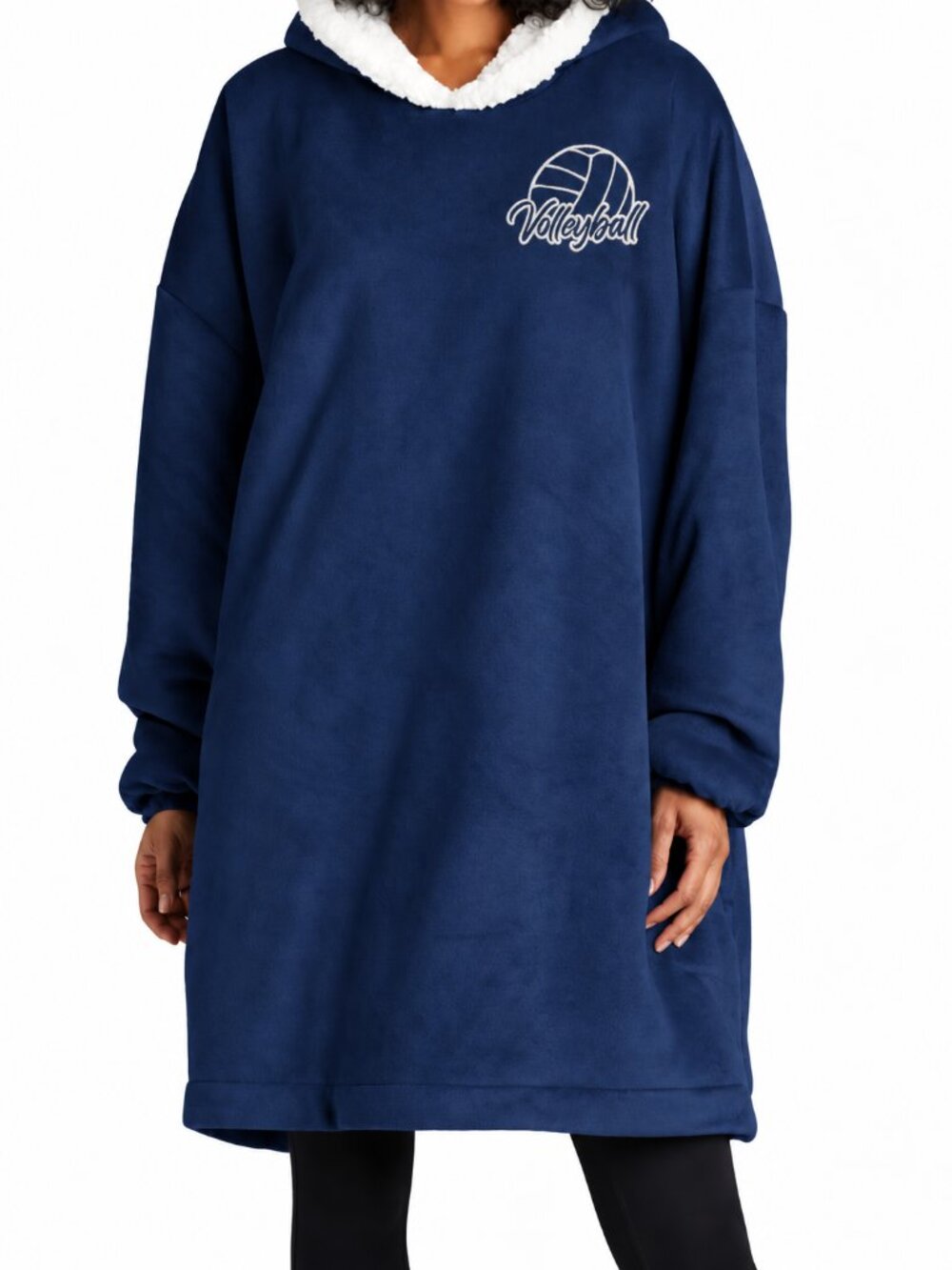 Port Authority Navy Volleyball Sherpa Wearable Blanket Hoodie One Size